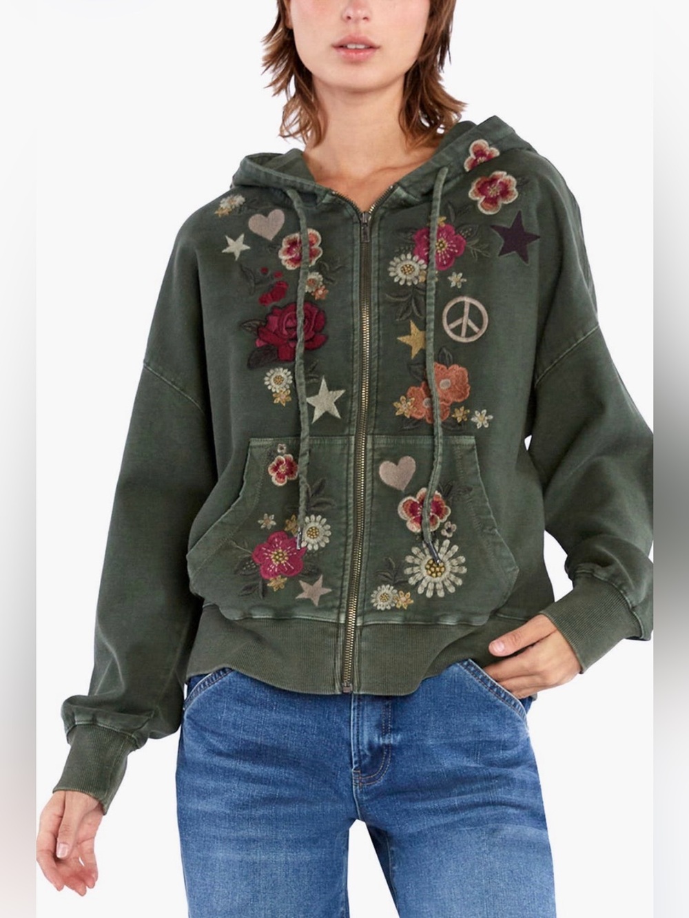 Billy T Camp Peace Floral Embroidered Hoodie